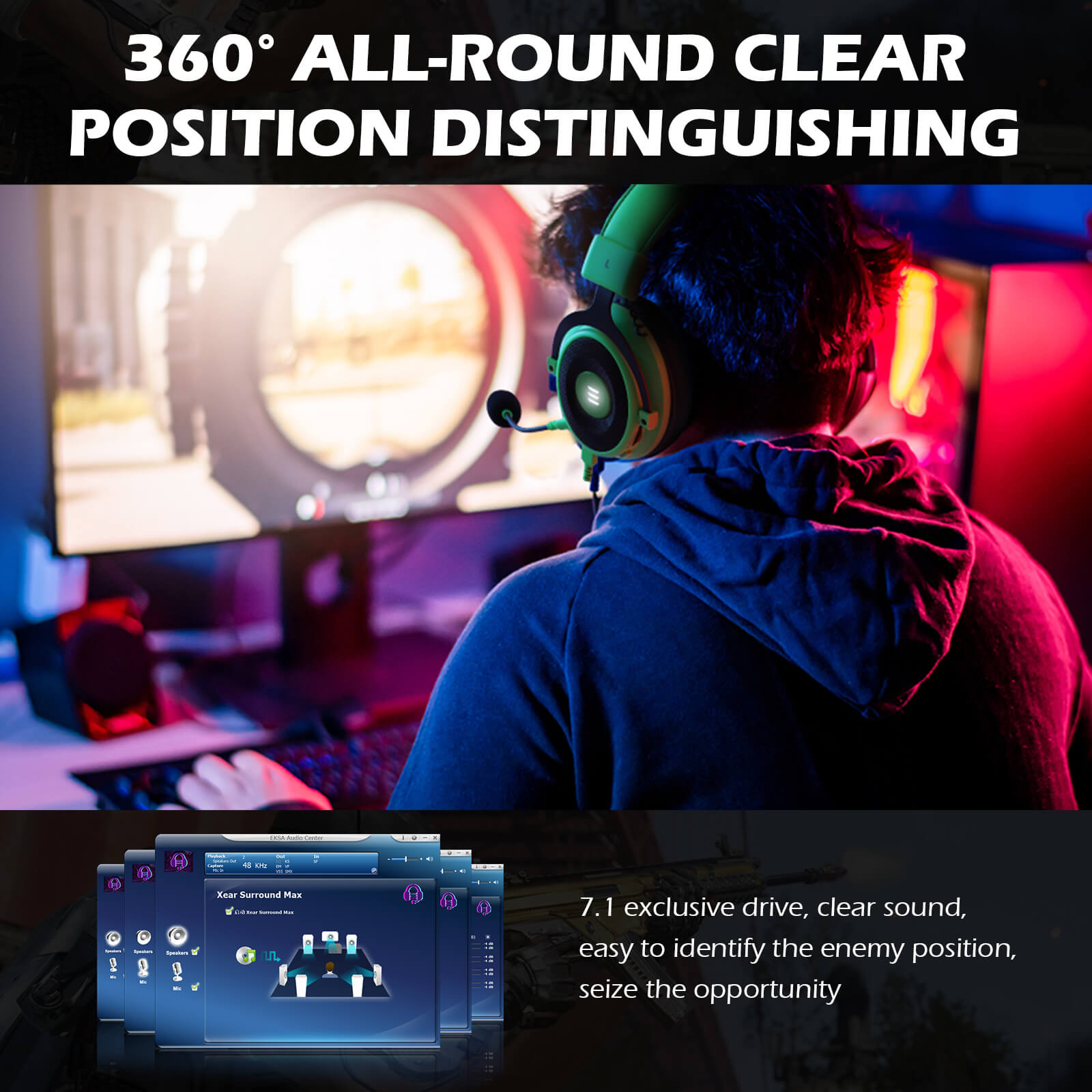 Gaming Headset Gamer EKSA E900 Pro 7.1 Surround Wired Headphones PC USB/3.5mm Earphones For PS4 Xbox with Noise-Canceling Mic